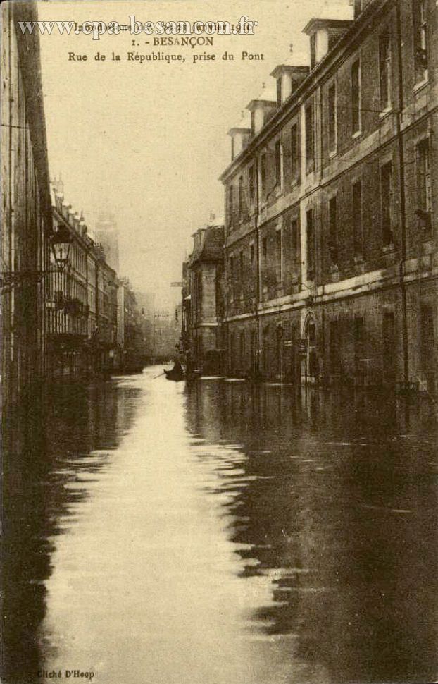 Inondations des 20-21 Janvier 1910 - 1. - BESANÇON - Rue de la République, prise du Pont